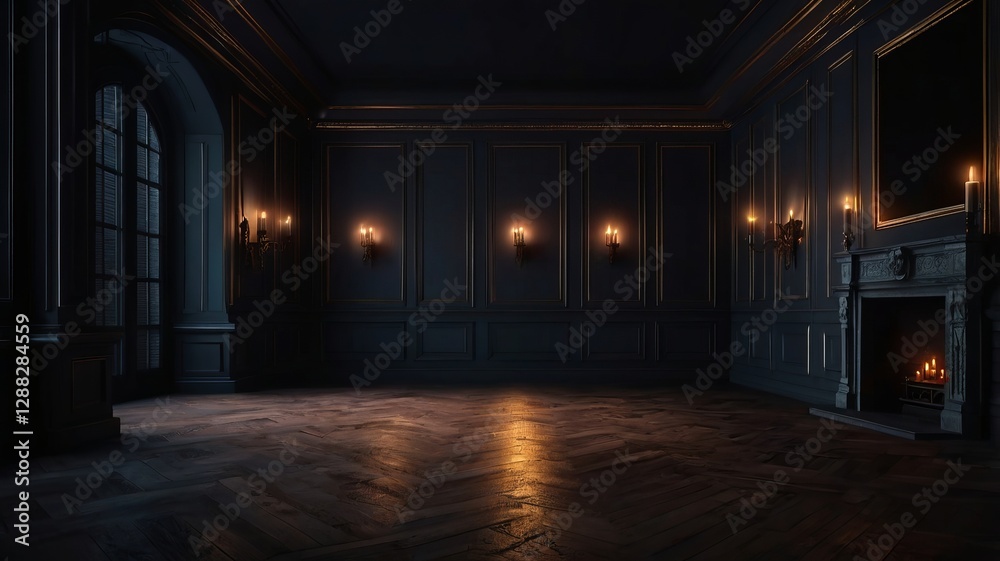 Empty Elegant Dark Room with Candlelight Empty Elegant Dark Room with Candlelight