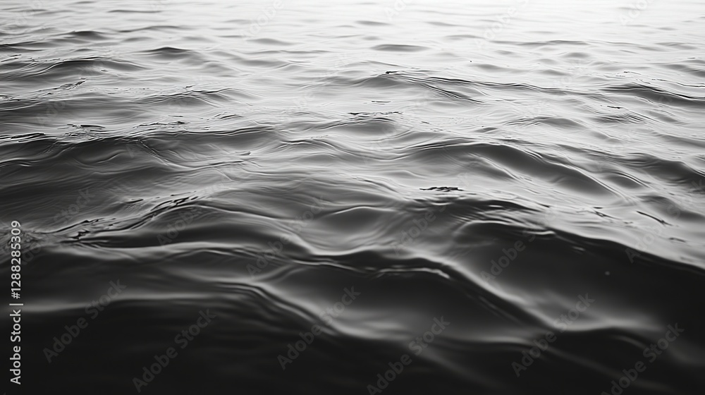Naklejka premium A mesmerizing, monochrome vista captures the serene expanse of dark gray water. Its mirror-like surface reflects an ethereal play of light and shadow, inviting contemplation beneath its tranquil facad