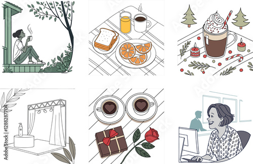 Cozy Coffee Bundle. Warmth and Comfort Collection Illustrations