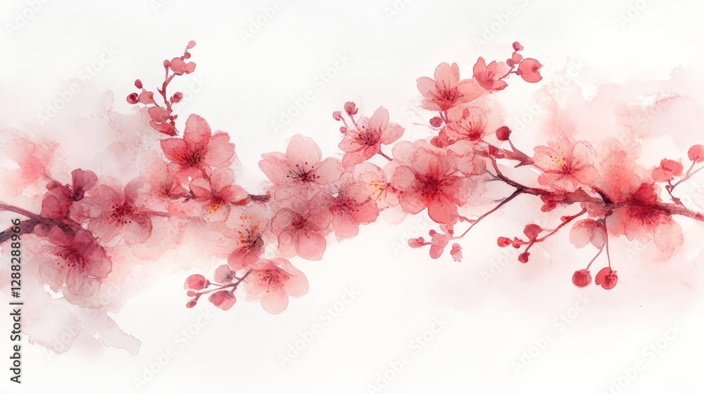A soft watercolor illustration of cherry blossoms in shades of pink on a white background. A soft watercolor illustration of cherry blossoms in shades of pink on a white background.