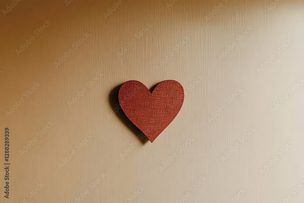 A single red heart shape cut out of paper placed on a brown wall, minimalist design with a hint of warmth and romance. A single red heart shape cut out of paper placed on a brown wall, minimalist design with a hint of warmth and romance.