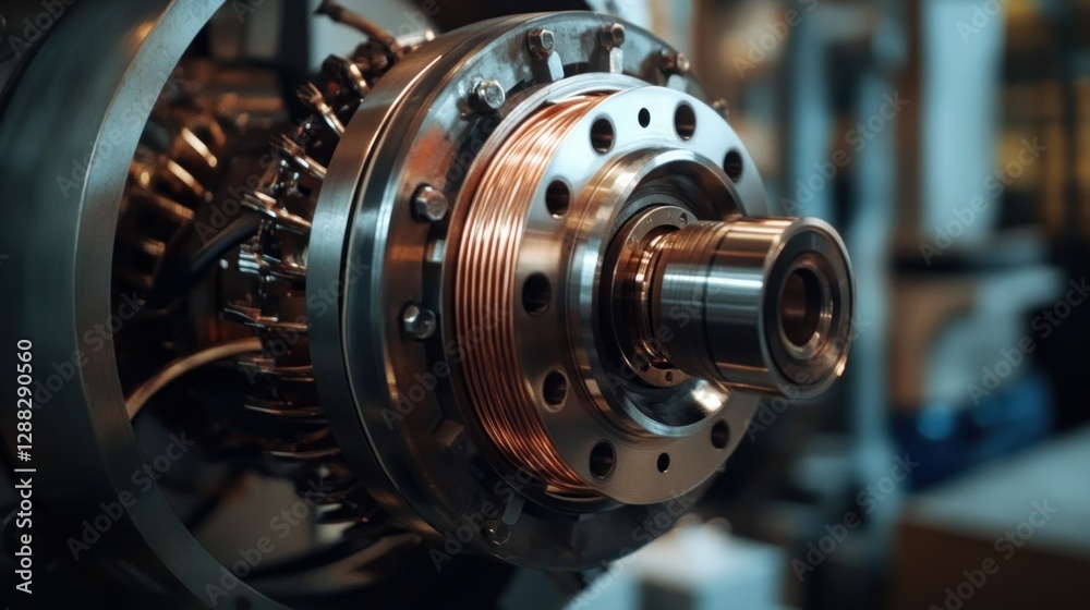 Close-up of a precision-engineered turbine component in an industrial workshop setting Close-up of a precision-engineered turbine component in an industrial workshop setting