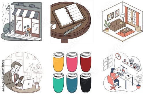 Vintage Coffee Bundle.  Morning Calm Collection Illustrations