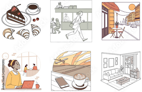 Parisian Coffee Bundle. Delicious Collection Illustrations