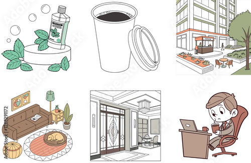 Fresh. Ripe Red Cherries. Coffee Bundle Collection Illustrations