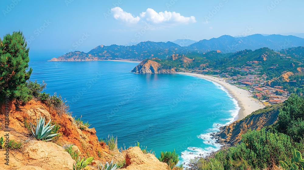 Fototapeta premium Coastal View, Italian Bay, Sunny Day