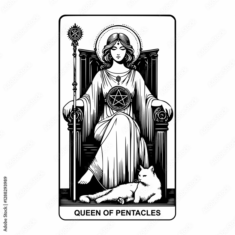 Fototapeta premium Feminine Energy in Queen of Pentacles Tarot Card