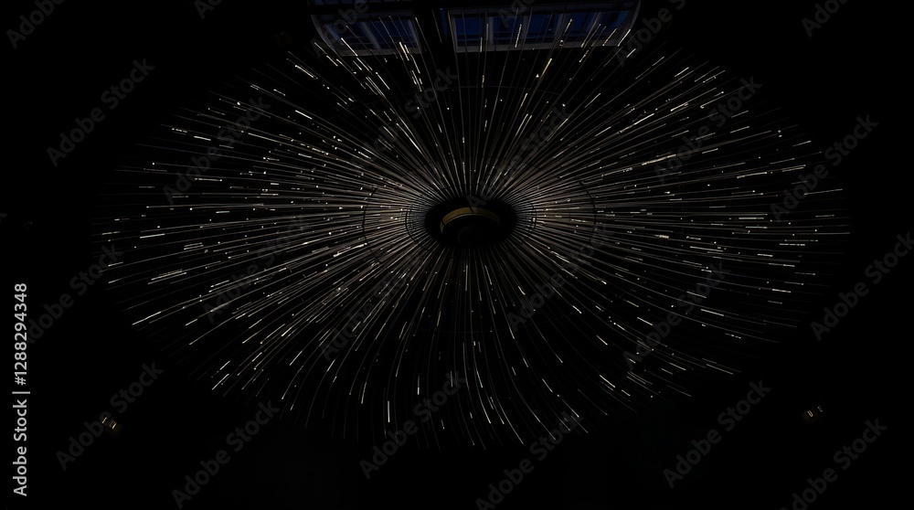 Obraz premium An intricate modern chandelier with rays of light radiating from its center, creating a striking visual display.