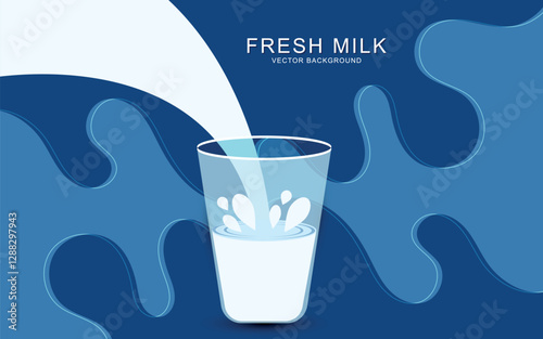 Milk splash in a glass. Milk poured into glass. Glass of milk on a blue background