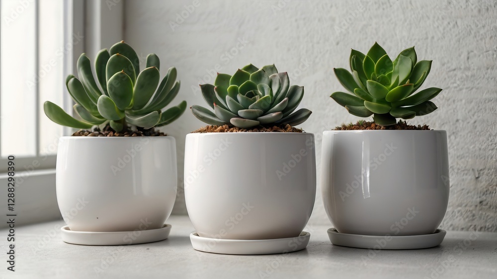 Obraz premium Two Potted Succulents in White Pots on White Background