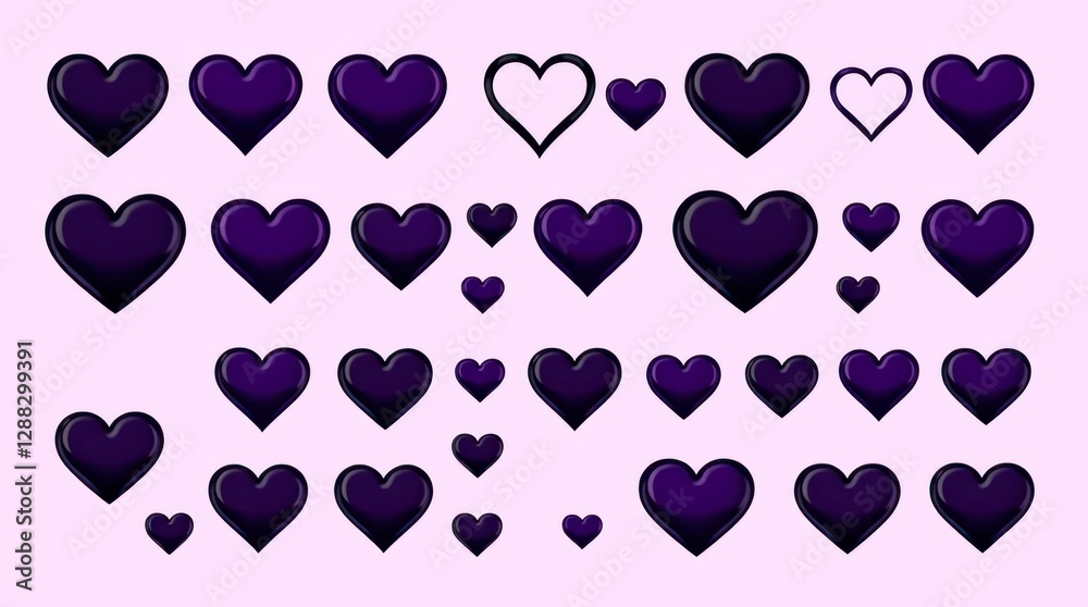 A vector illustration of a set of black hearts in various shapes and sizes A vector illustration of a set of black hearts in various shapes and sizes