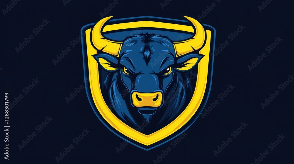 Blue bull mascot on shield, sports logo Blue bull mascot on shield, sports logo