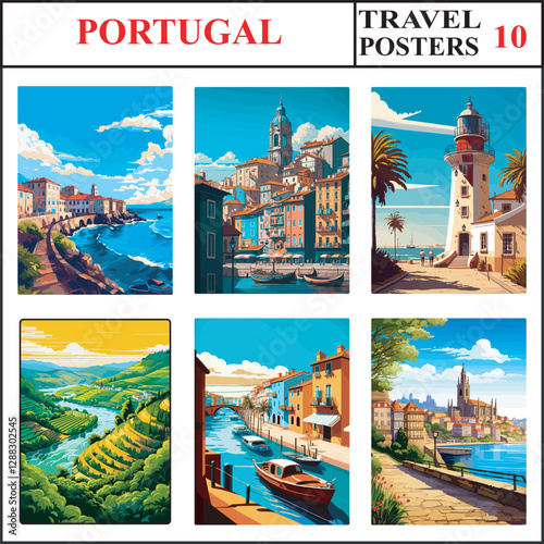 Portugal Ponta Delgada Porto Faro Travel Poster Wall Art Print Collection Set Part 10
