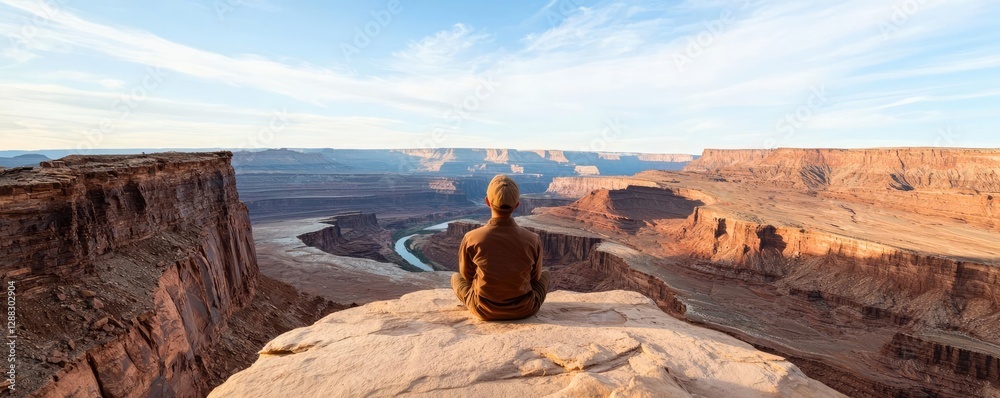 Naklejka premium Weathering process idea. A serene view of vast canyons under a clear sky, capturing nature's majestic beauty.