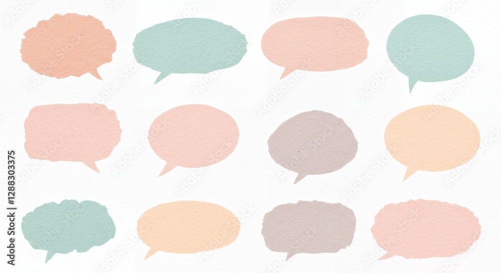 A watercolor speech bubble set with soft textures, great for stylish and natural e-commerce designs. A watercolor speech bubble set with soft textures, great for stylish and natural e-commerce designs.
