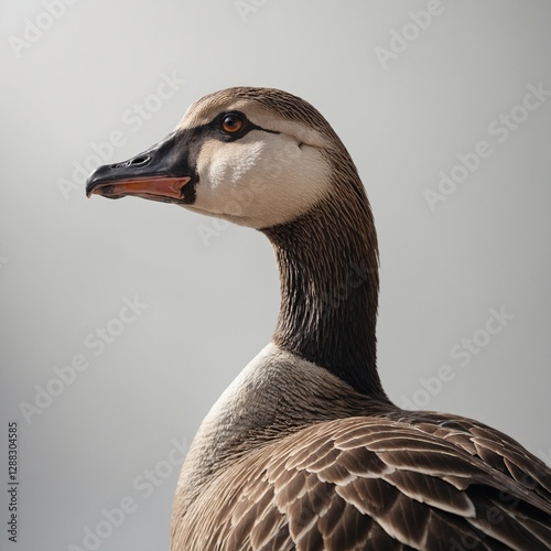 A goose standing in a subtle spotlight effect on a clean white background.