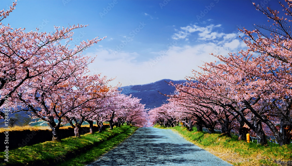 桜並木と通り道と青空2