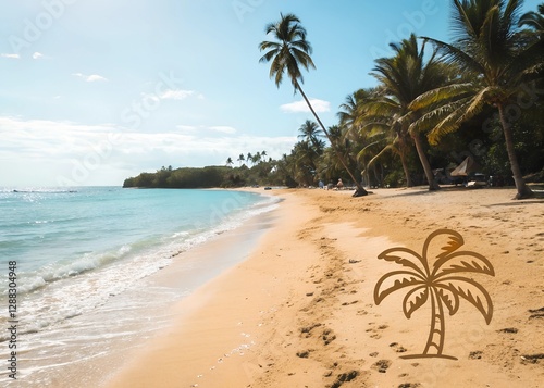 A sunny beach with a palm tree icon.