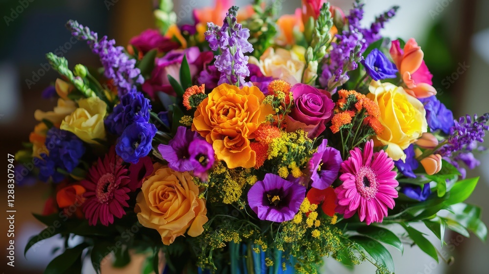 A vibrant floral bouquet featuring a variety of flowers such as roses lilies and dahlias, arranged in a decorative centerpiece. Bright colors lush greenery festive or romantic occasions. Generative AI A vibrant floral bouquet featuring a variety of flowers such as roses lilies and dahlias, arranged in a decorative centerpiece. Bright colors lush greenery festive or romantic occasions. Generative AI