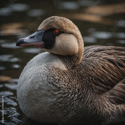 A sleepy-looking goose with half-closed eyes, appearing calm and cozy.