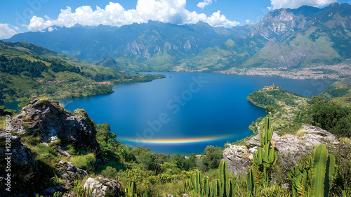 High-altitude lake panorama, mountains