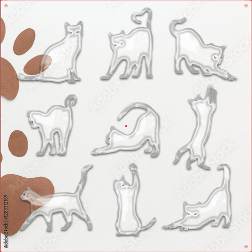 Glass Effect Vector Illustration of Cats in Various Poses