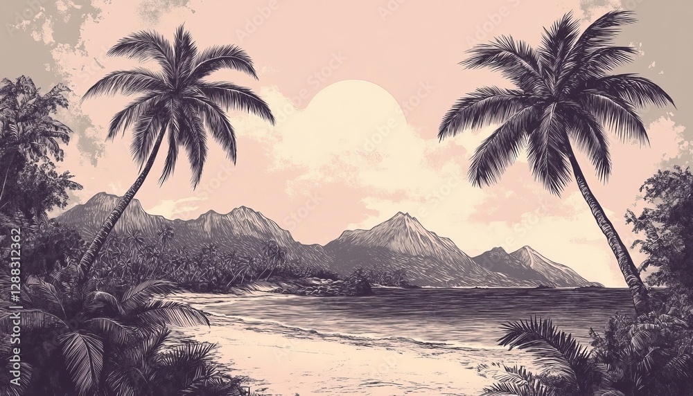 Obraz premium Vintage Paradise: A Timeless Tropical Escape