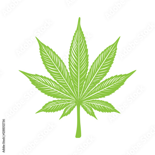 Green Cannabis Leaf - Detailed Botanical Illustration