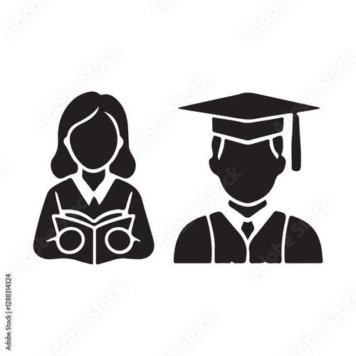 Graduation vector illustration of a young couple in caps and gowns