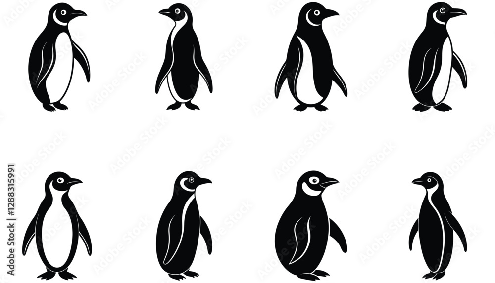 Fototapeta premium Penguin Collection. Penguin vector shilhouette bundle. Penguin icon.