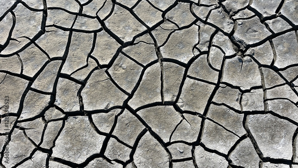 Dry, cracked soil on the ground caused by extremely hot weather. Dry, cracked soil on the ground caused by extremely hot weather.