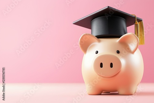 A piggy bank wearing a graduation cap, symbolizing educational savings and investment.