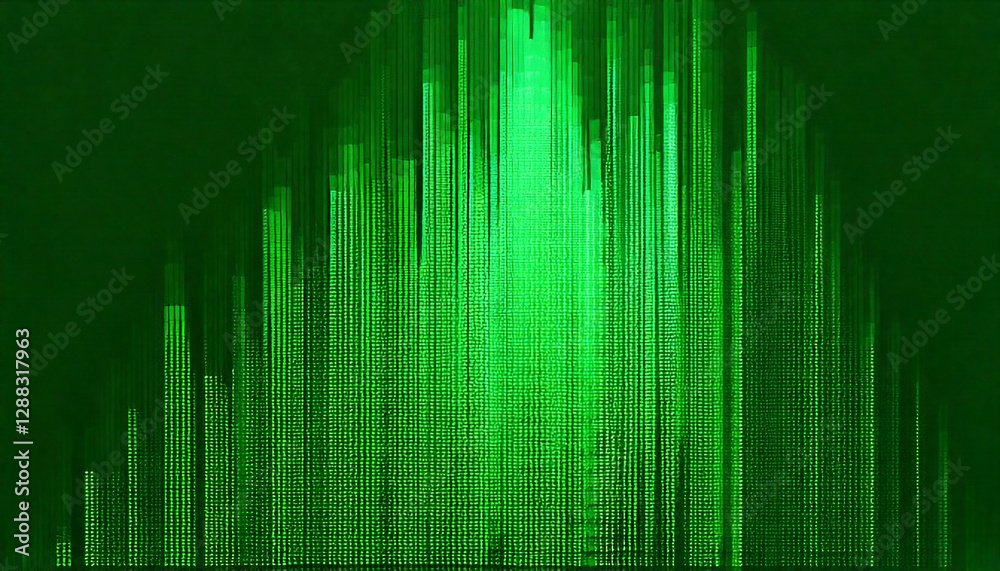 Light effect overlay on gradient neon green vertical pixel pattern. Raster texture with dither effect future artwork background. Light effect overlay on gradient neon green vertical pixel pattern. Raster texture with dither effect future artwork background.