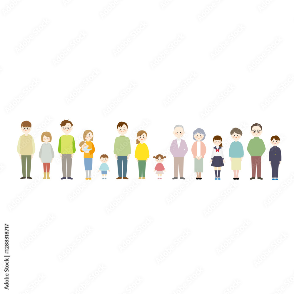 様々な年齢層の人物イラスト　家族