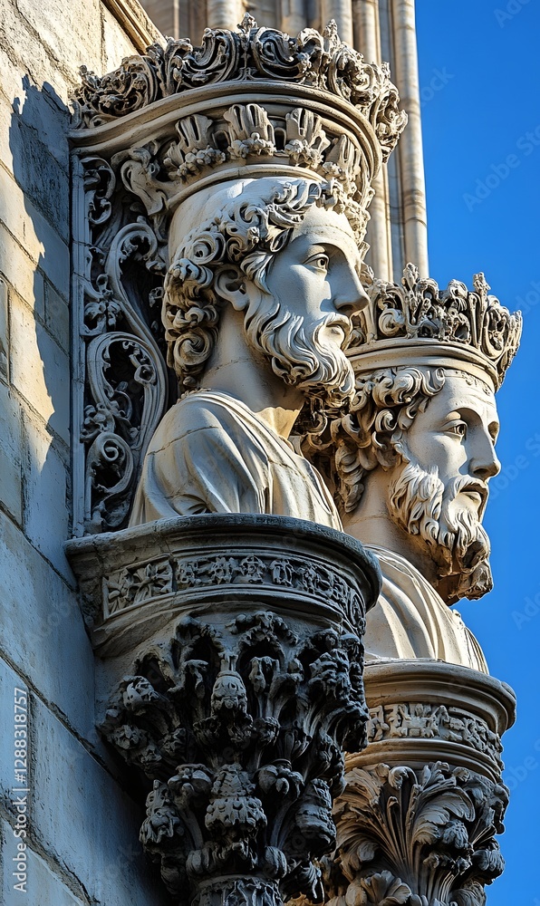 Majestic Gothic Cathedral Facade Showcasing Intricate Carvings and Sculptures in Paris France Majestic Gothic Cathedral Facade Showcasing Intricate Carvings and Sculptures in Paris France
