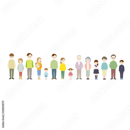 様々な年齢層の人物イラスト　家族