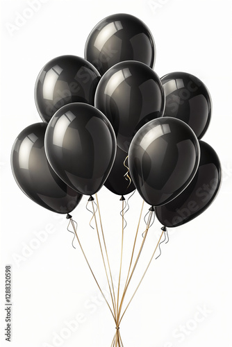 Elegant Black Balloons Cluster on White Background
