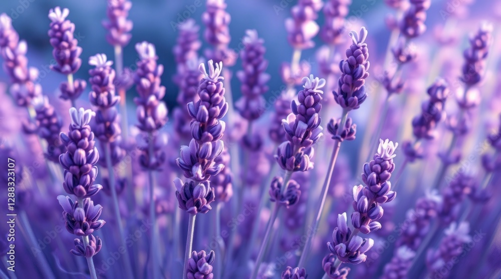 Close-up view of a Provence lavender field illustrated in impressionistic style Close-up view of a Provence lavender field illustrated in impressionistic style