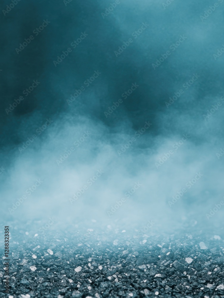 Fototapeta premium Atmospheric scene of rocky ground shrouded in mist, creating a mysterious, ethereal ambiance