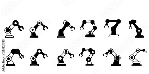 industrial robot icon in different style vector illustration. two colored and black industrial robot vector icons designed in filled, outline, line and stroke style can be used for web, mobile, ui