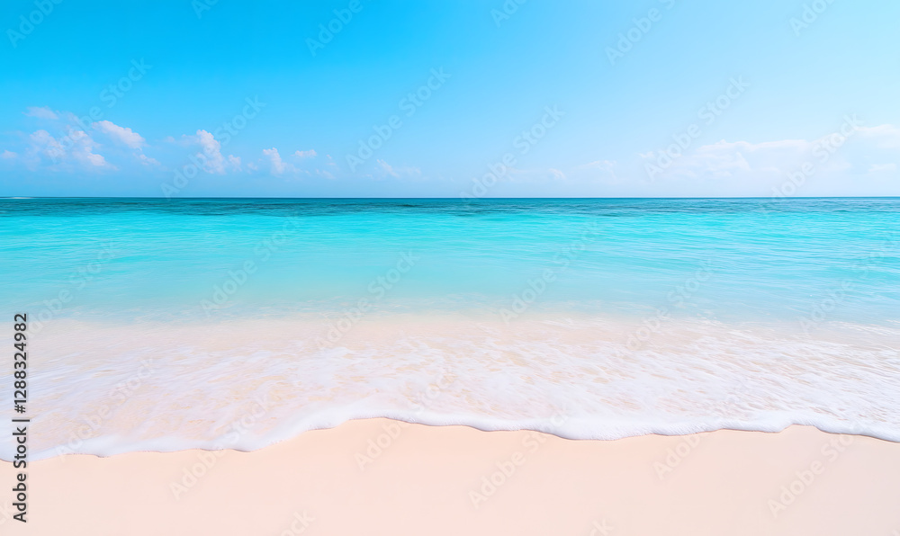 A breathtaking view of a turquoise sea meeting a pristine white sandy beach, Generative AI A breathtaking view of a turquoise sea meeting a pristine white sandy beach, Generative AI