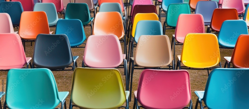 Fototapeta premium Vibrant Array of Colorful Chairs: A Spectrum of Hues