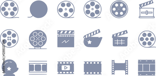 film reel icon in different style vector illustration. two colored and black film reel vector icons designed in filled, outline, line and stroke style can be used for web, mobile, ui 