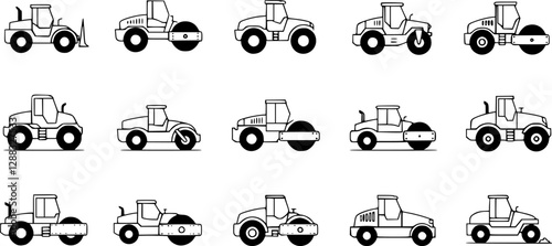 road roller icon in different style vector illustration. two colored and black road roller vector icons designed in filled, outline, line and stroke style can be used for web, mobile, ui 