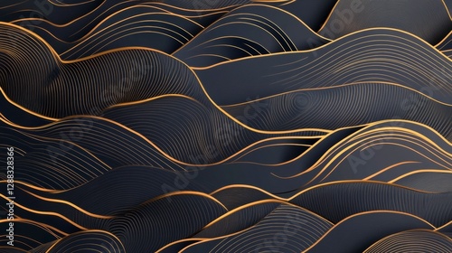 Golden Waves: A captivating artistic display featuring fluid, flowing lines in gold that cascade across a textured, deep-toned backdrop, reminiscent of elegant, luxurious designs.