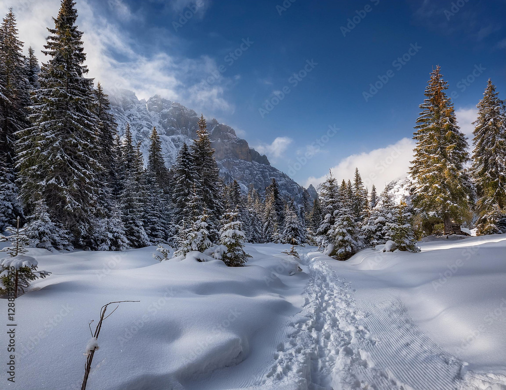 Fototapeta premium Generated image 冬のトレッキングコース