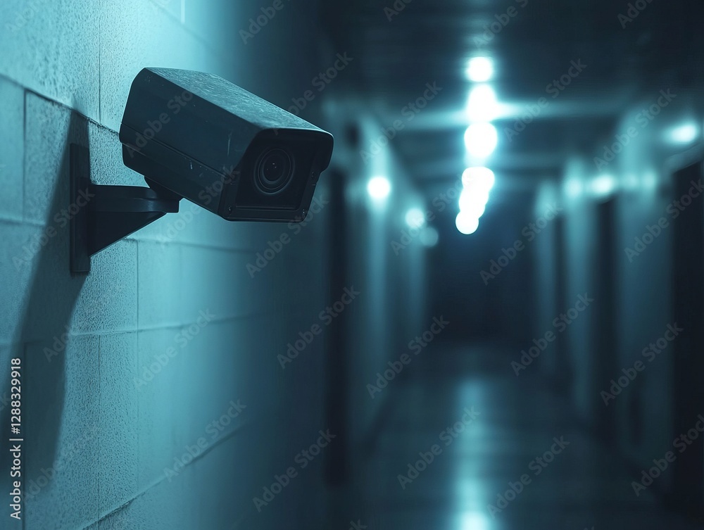 Intriguing Surveillance Camera in a Dark Corridor - High-Tech Security System Intriguing Surveillance Camera in a Dark Corridor - High-Tech Security System