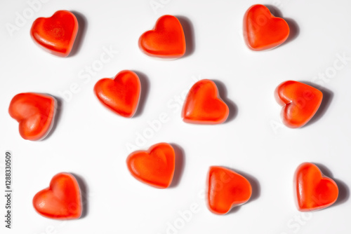 Candy hearts on white background. Valentine's Day wallpaper, banner.  Love concept. Selective focus