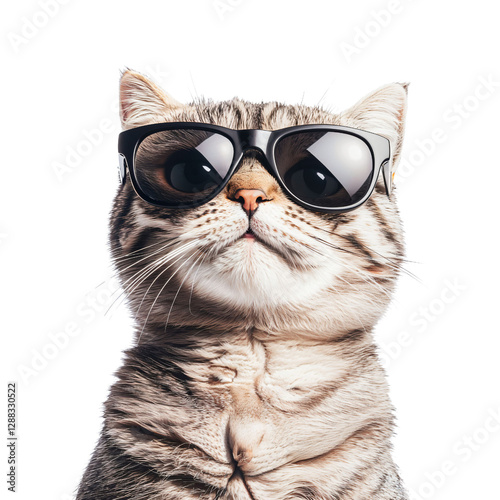 A Trendy Feline in Sunglasses: Capturing the Essence of Coolness, This Cat Flashes a Bold Look Against a Striking Black Background That Commands Attention and Delights Viewers Everywhere.