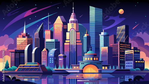 View on Manhattan at night, New York, USA